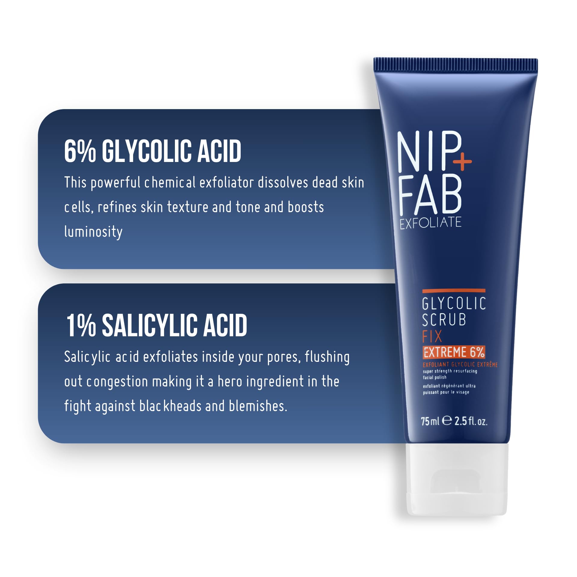 Nip+Fab Nip + Fab Glycolic Acid Fix Scrub Extreme, peeling do twarzy z kwasem salicylowym Aloe Vera, oczyszczanie porów, 75 ml