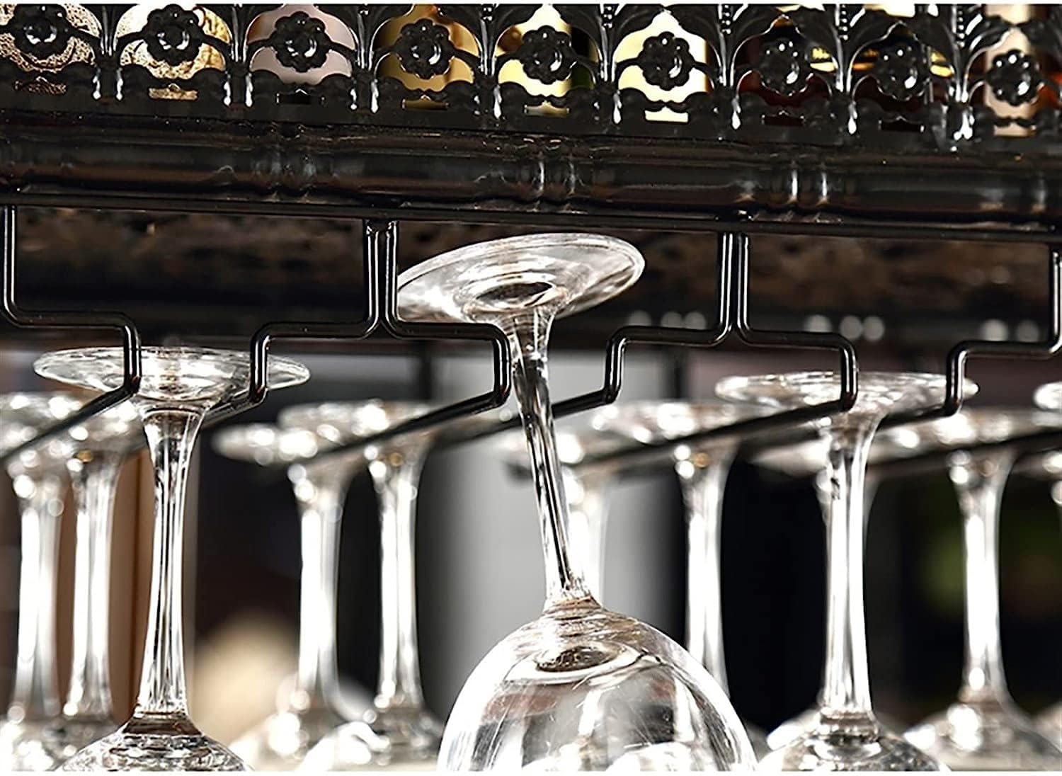 Wine Rack Wine Shelf Hanging Shelf Ceiling Hanging/European Double-Layer Rack Upside Down Cup Rack/Plant Rack Adjustable Boom Height and Width Storage Rack