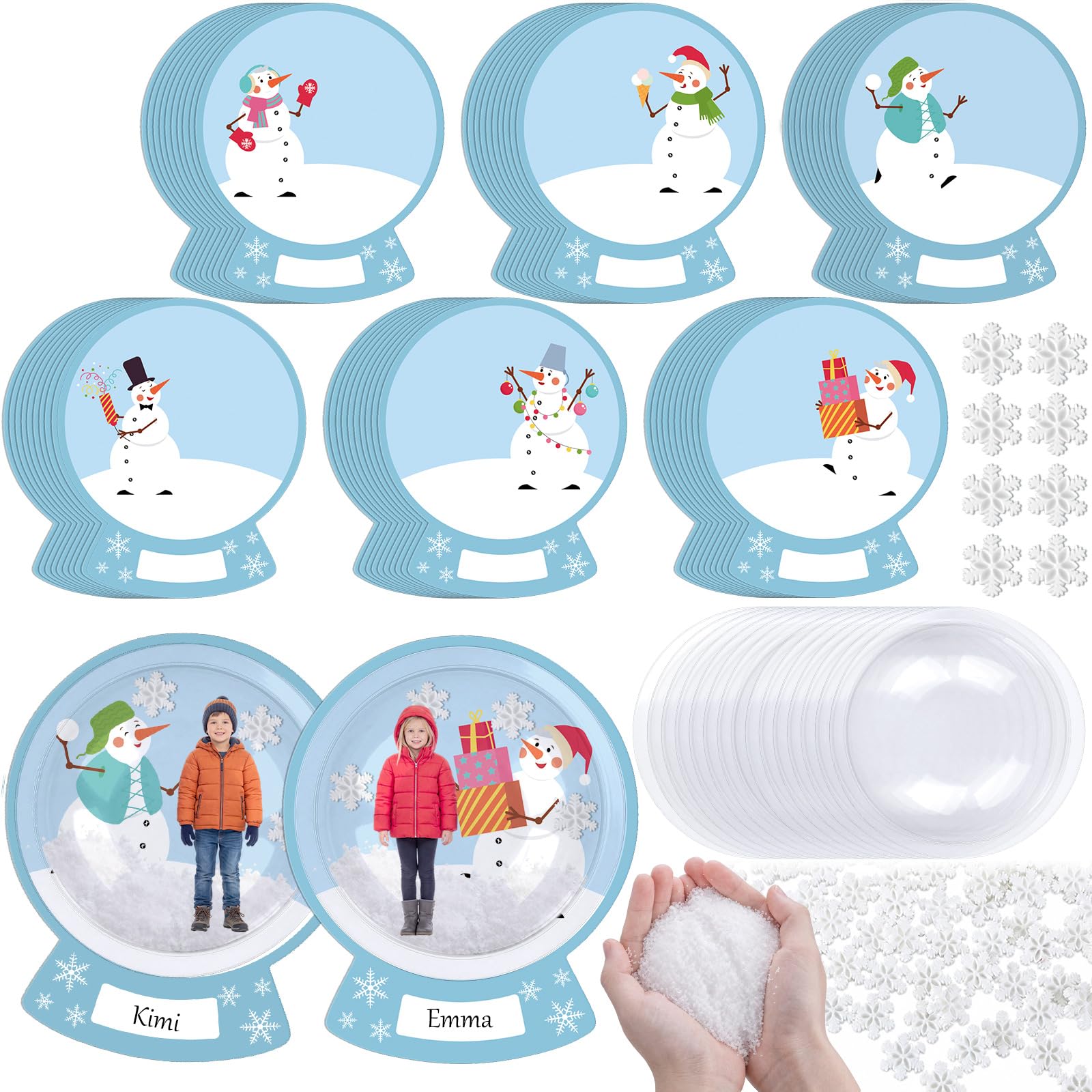 Hollowfly 30 Set Snow Globe Picture Frame DIY Craft Christmas, Cute Snowman