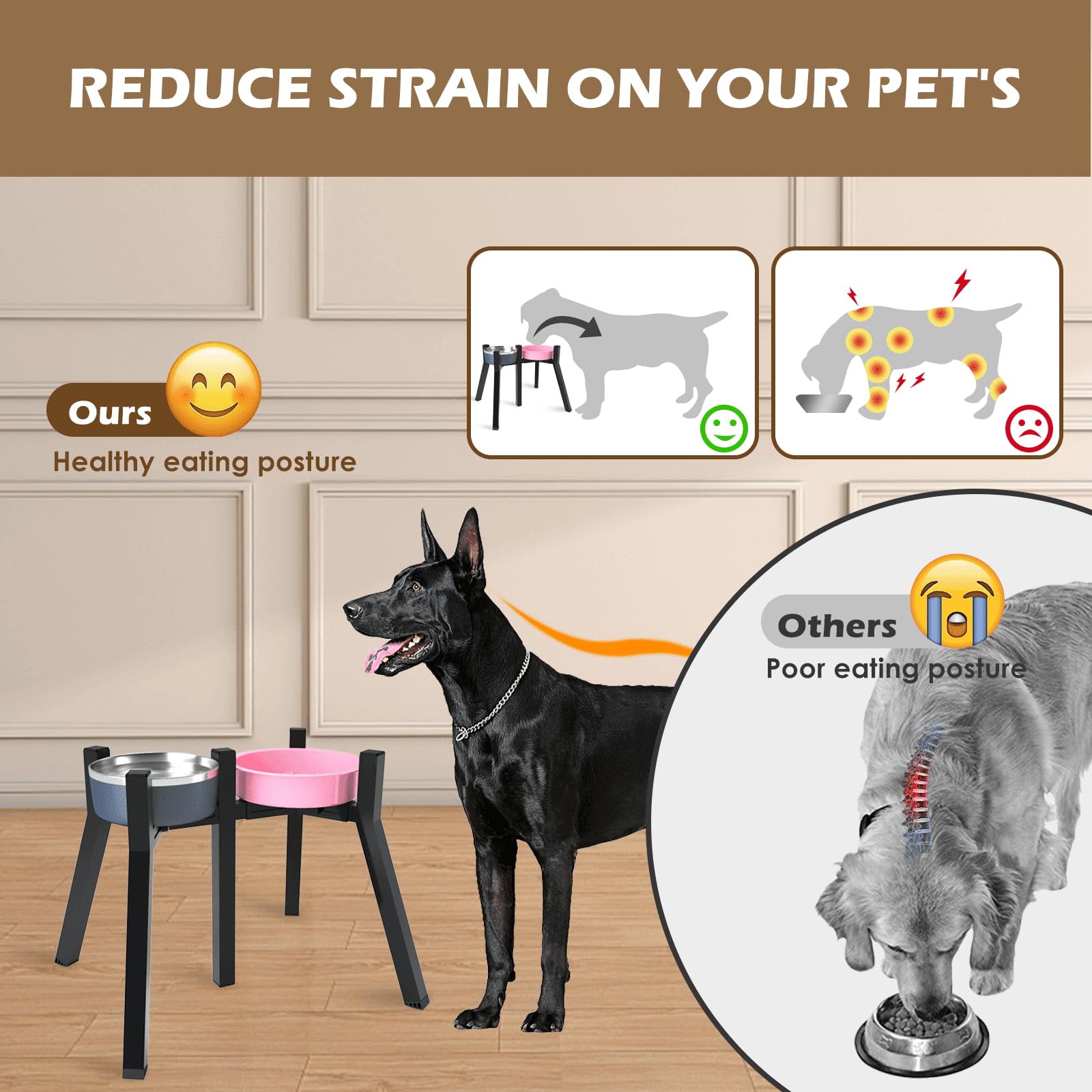 Soporte de cuenco para perros grandes, cuencos elevados de ancho ajustable para cuencos de 7 a 10.6 pulgadas de ancho, cuenco elevado de comida y agua para perros, soporte para cuencos de perro