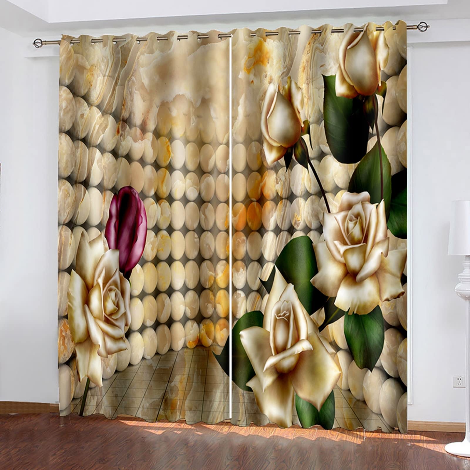 AMDXD Lot Rideau Multicolore, Rideaux Motif de Fleurs Rideau Polyester 274x244cm