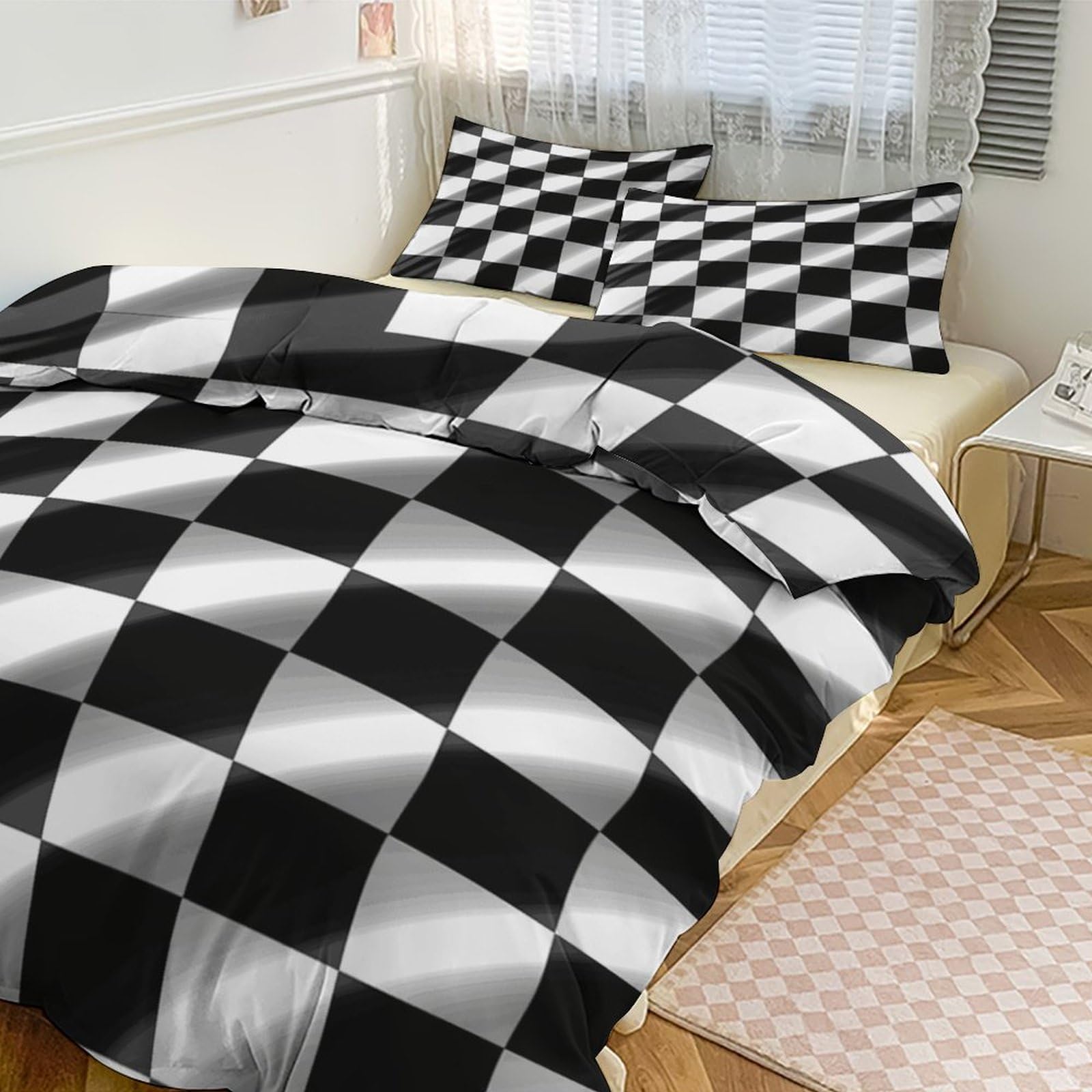 Housse de couette pour grand lit à carreaux pour une chambre d'ado style racing moderne
