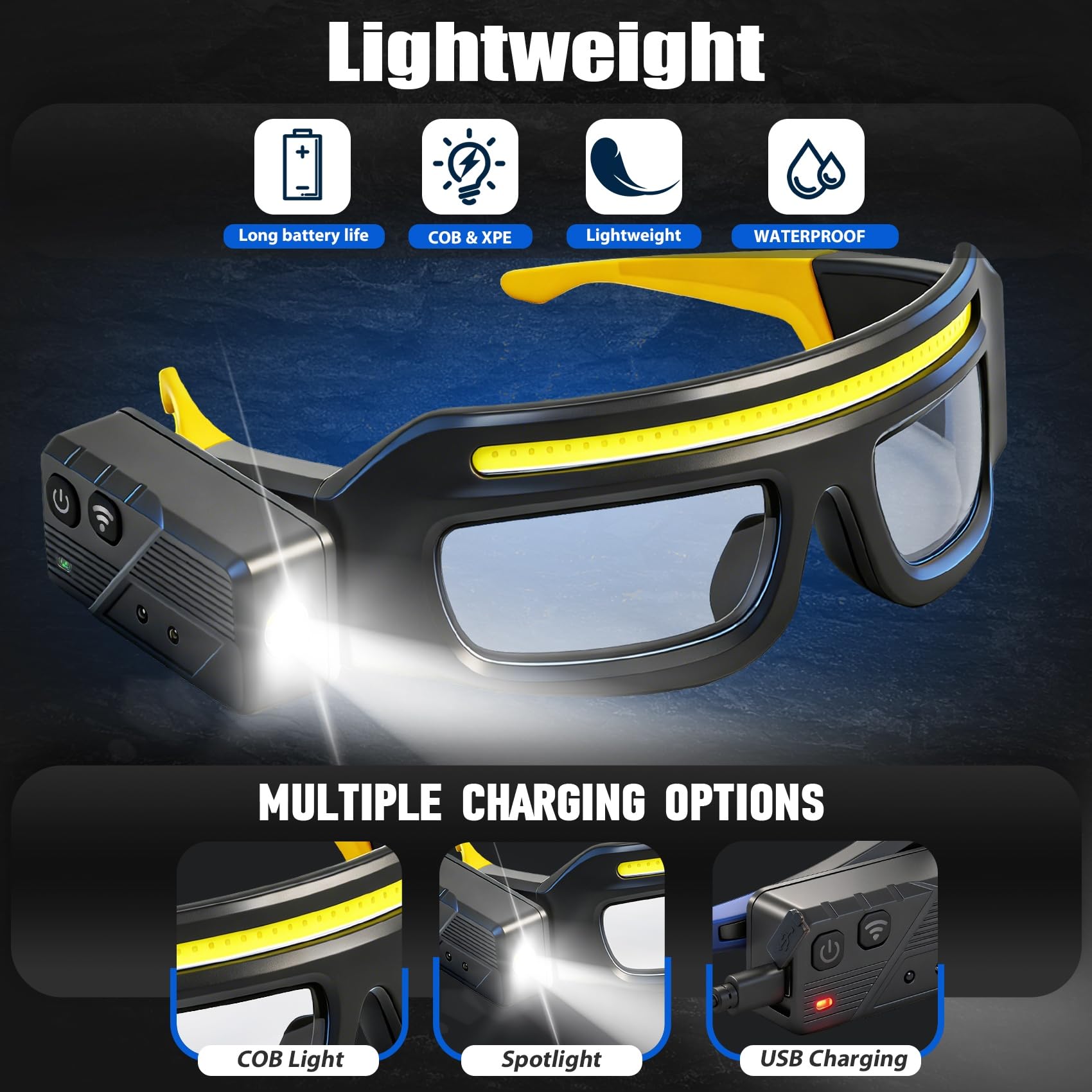 Paquete de 2 lentes recargables para faros delanteros, con sensor de movimiento y control táctil, 5 modos, luz frontal impermeable para correr, ciclismo, camping, trabajo nocturno