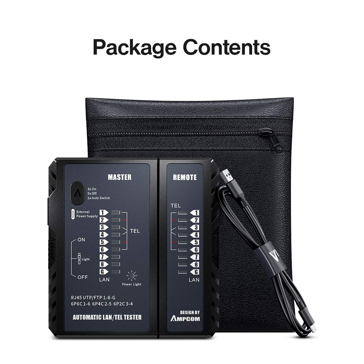 AMPCOM Network Cable Tester, for Lan Phone RJ45/RJ11/RJ12/8P8C/6P6C/6P4C/6P2C/CAT5e/CAT6/CAT6A/CAT7/CAT8 UTP/STP Wire Test Tool (Black)