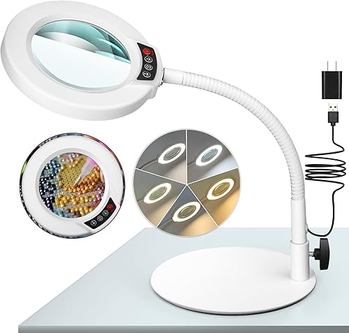 Miniatura 12 de Lupa de 10X con luz y soporte, lámpara de escritorio LED con 5 modos de color y atenuación sin escalones, lupa manos libres con cuello de ganso