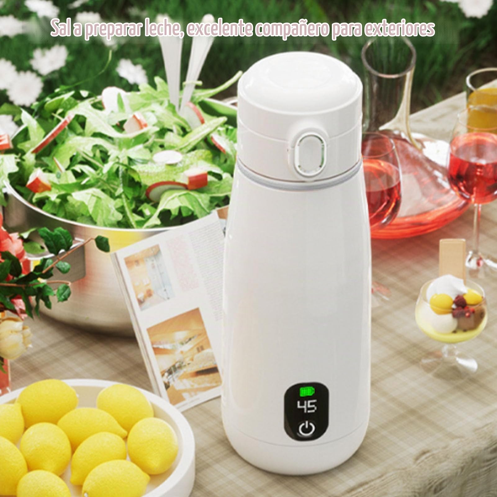 Hervidor Eléctrico de Viaje, Acero Inoxidable 316, Calefacción Inalámbrica Recargable por USB, Caldera de Agua Caliente Portátil de 350 Ml con Aislamiento Térmico, para Camping