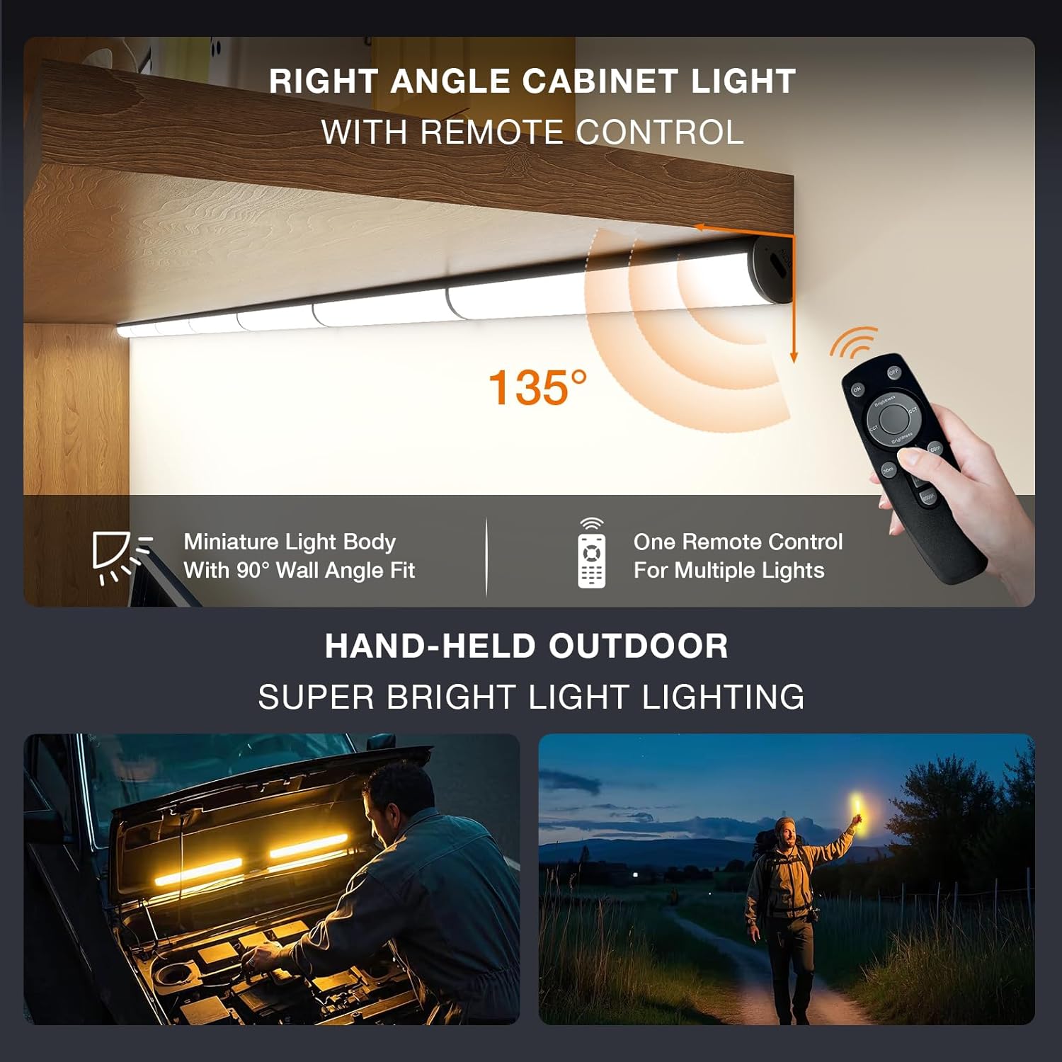 Under Cabinet Lighting Wireless with Remote,Rechargeable Battery Operated Closet Lights,3 Color Magnetic Dimmable led Strip Lights,Under Counter Lights for Kitchen,Shelf,Bedroom (Black-2PCS, 20cm)