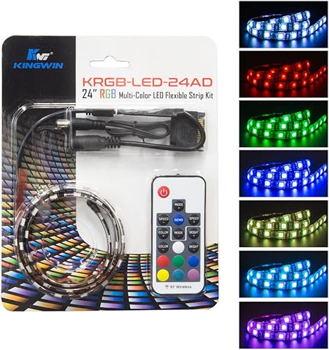 Kingwin Tira de luces LED RGB, kit de tira de luz LED para carcasa de computadora, PC, laptop, hogar, oficina e iluminación de fondo. Tira de luces