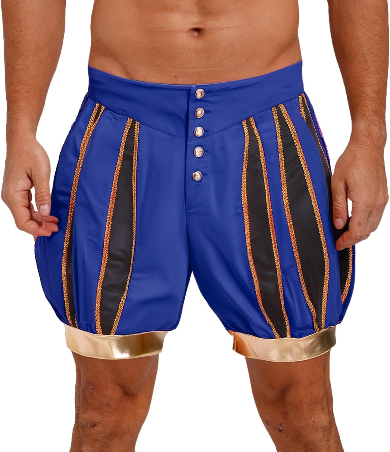 Jhaoyu Mens Medieval Renaissance Costume Lantern Shorts Contrast Color Front Button Bloomers Shorts