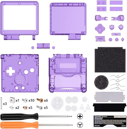 IPS Ready Upgraded eXtremeRate Clear Atomic Purple Custom Replacement Housing Shell for Gameboy Advance SP GBA SP Compatible with Both IPS &