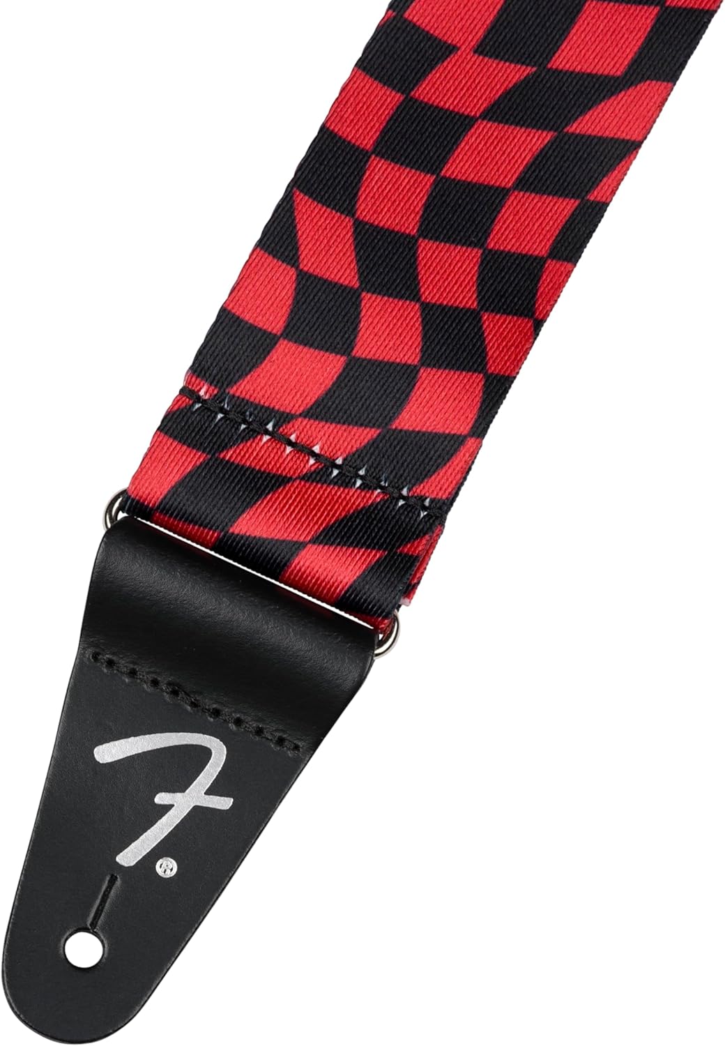 Fender Wavy Checkerboard Polyester Guitar Strap, Adjustable from 34"-59", Leather Ends, Red