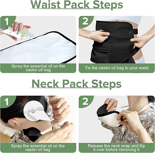 Miniatura 8 de Paquete de aceite de ricino, kit de aceite de ricino orgánico reutilizable para desintoxicación hepática, insomnio, estreñimiento e inflamación,