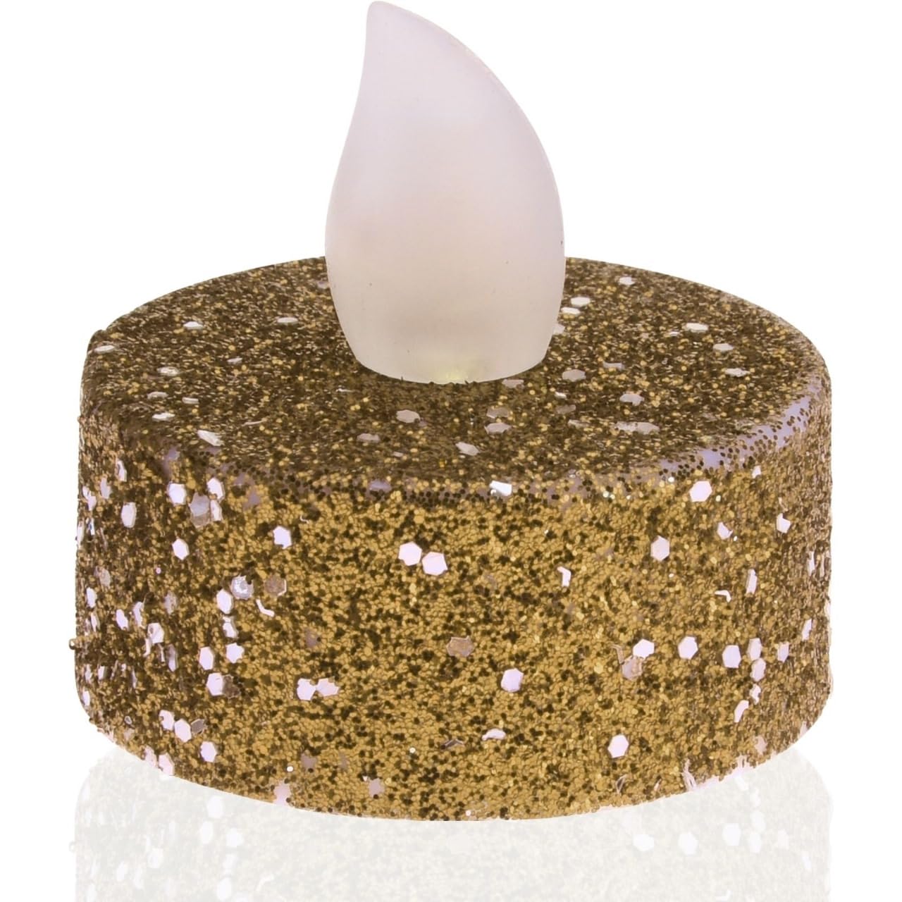 Envenzo LED Tea Lights, Battery Operated, Glitter Finish in Gold, Silver & Red, Set of 6, Flameless Decorative Candles (Gold)