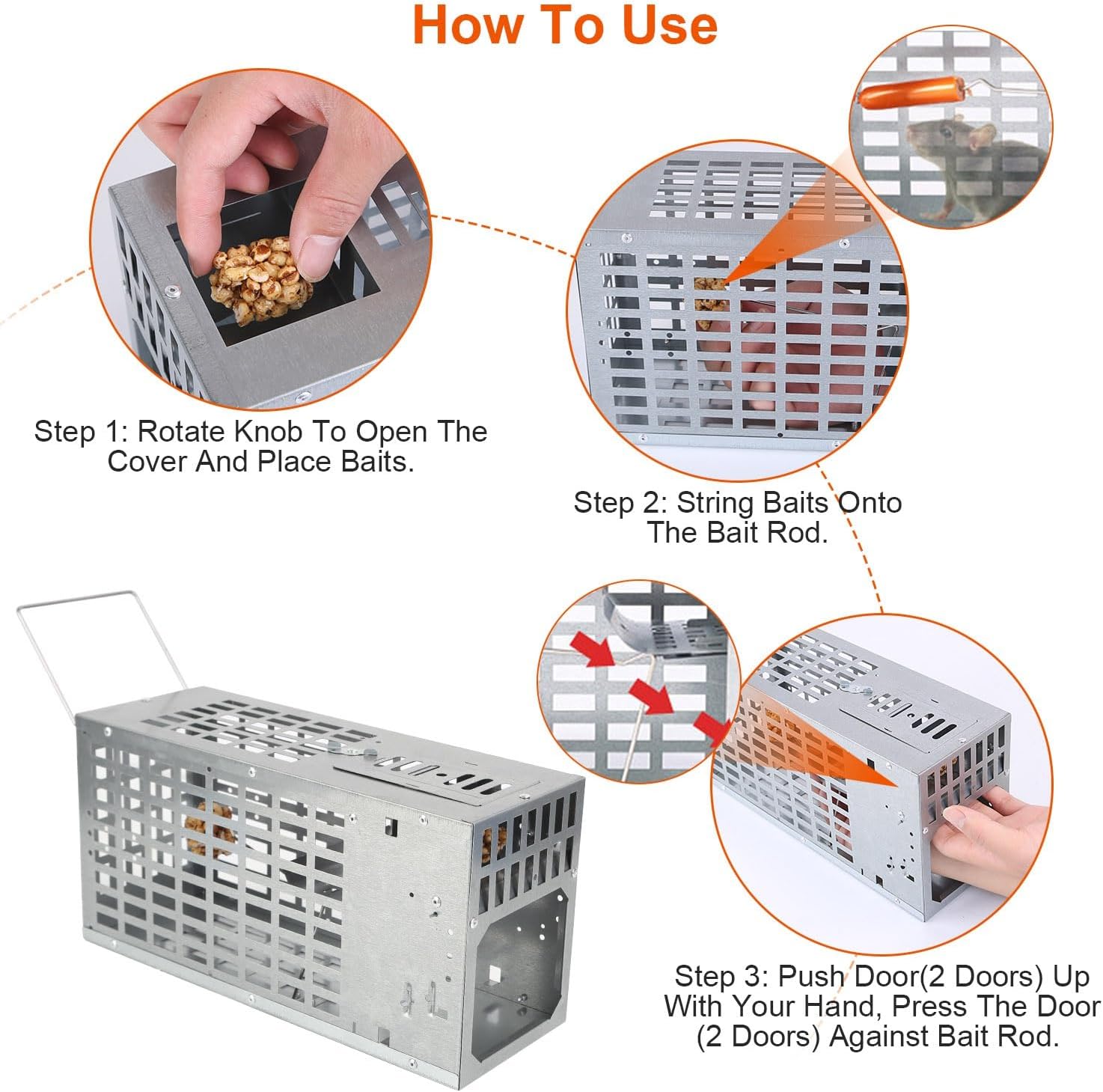 iMounTEK Humane Live Mouse Trap Reusable Metal Rat Rodent Cage Catch Release Continuous Capture Indoor Outdoor Pet Children Safe(one Door)