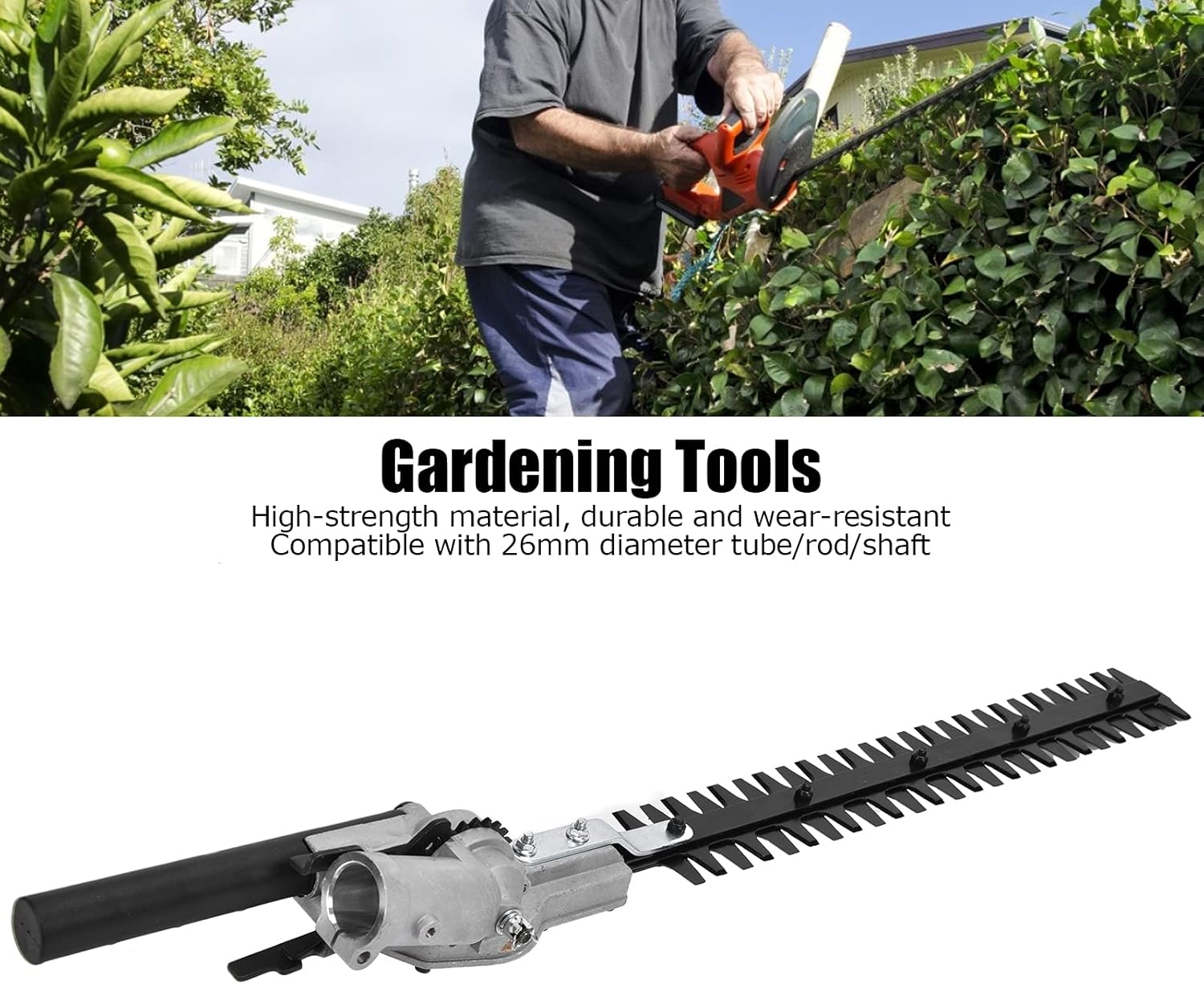 AMONIDA Hedge Trimmer Head, 65 Manganese Steel, Aluminum Alloy, 40.5cm Blade, Manual Power, Hedge Trimmer Accessory