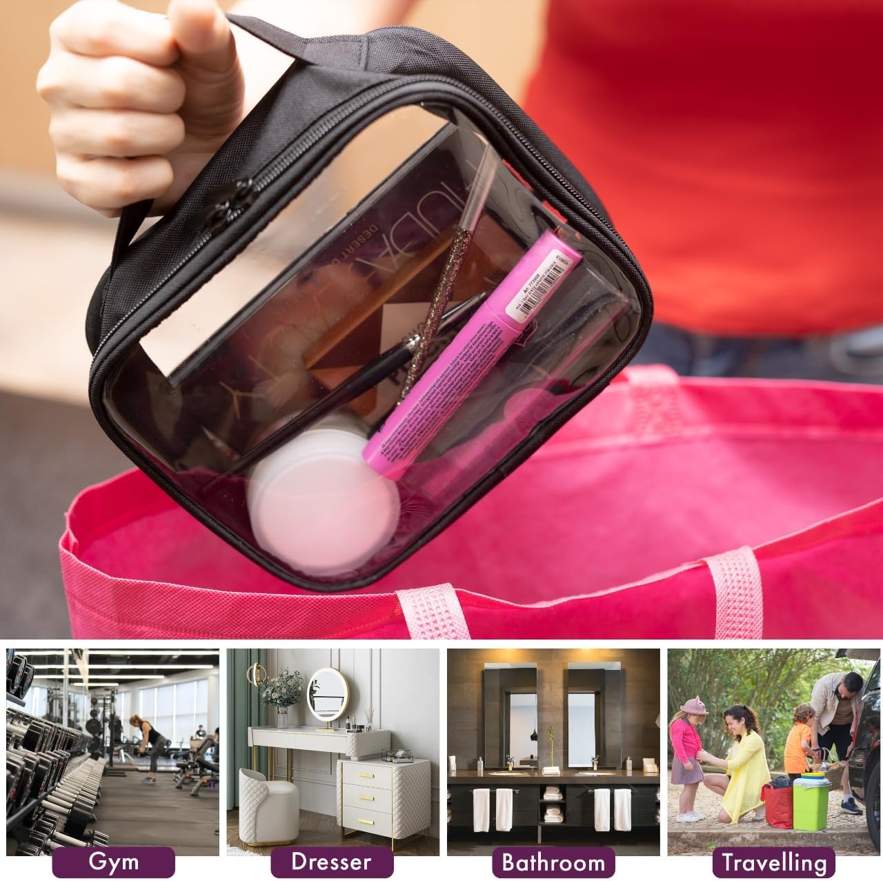 TSA Approved Toiletry Bag - 6.5 x 8.3 inches - Quart Size, Clear Makeup Bag with Zipper - Waterproof & Leak-Resistant PVC Clear Travel Bag – Perfect for Women, Men & Kids