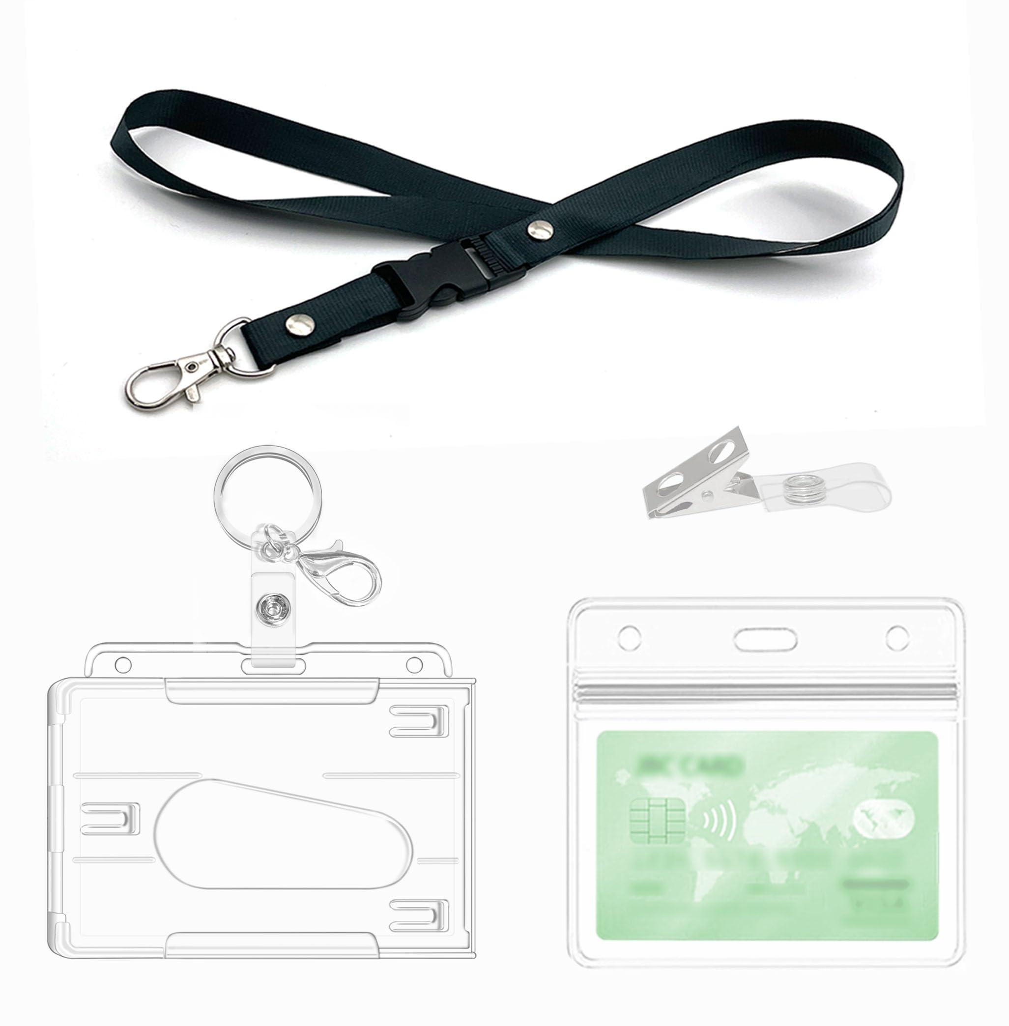 credit card lanyard with id holder and keyring