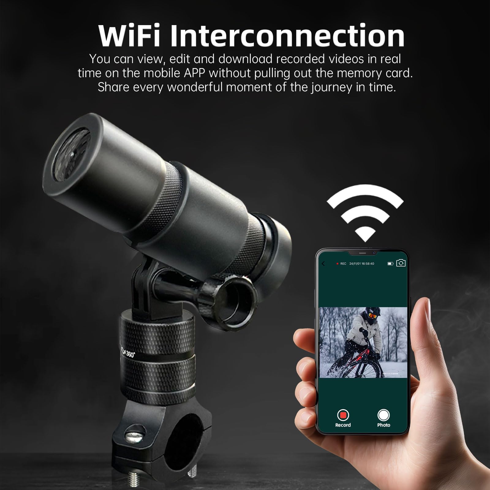 VSYSTO Kamera rowerowa WiFi, szerokokątna kamera kaskowa 150°, 1080p, sportowa, wodoodporna, noktowizor, GPS, TPMS, nagrywanie w pętli, czujnik G