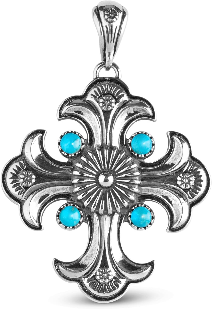 American West Sterling Silver Turquoise Gemstone Maltese Cross Pendant