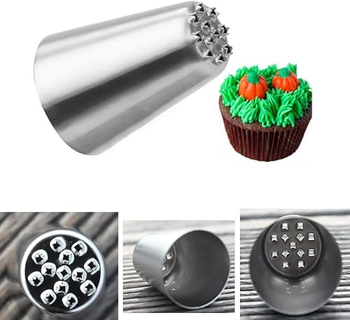 Miniatura 8 de Juego de 7 puntas grandes para tuberías, 3 puntas de crema de hierba rusa, herramienta para hornear y 7 boquillas de acero inoxidable de hojas (17