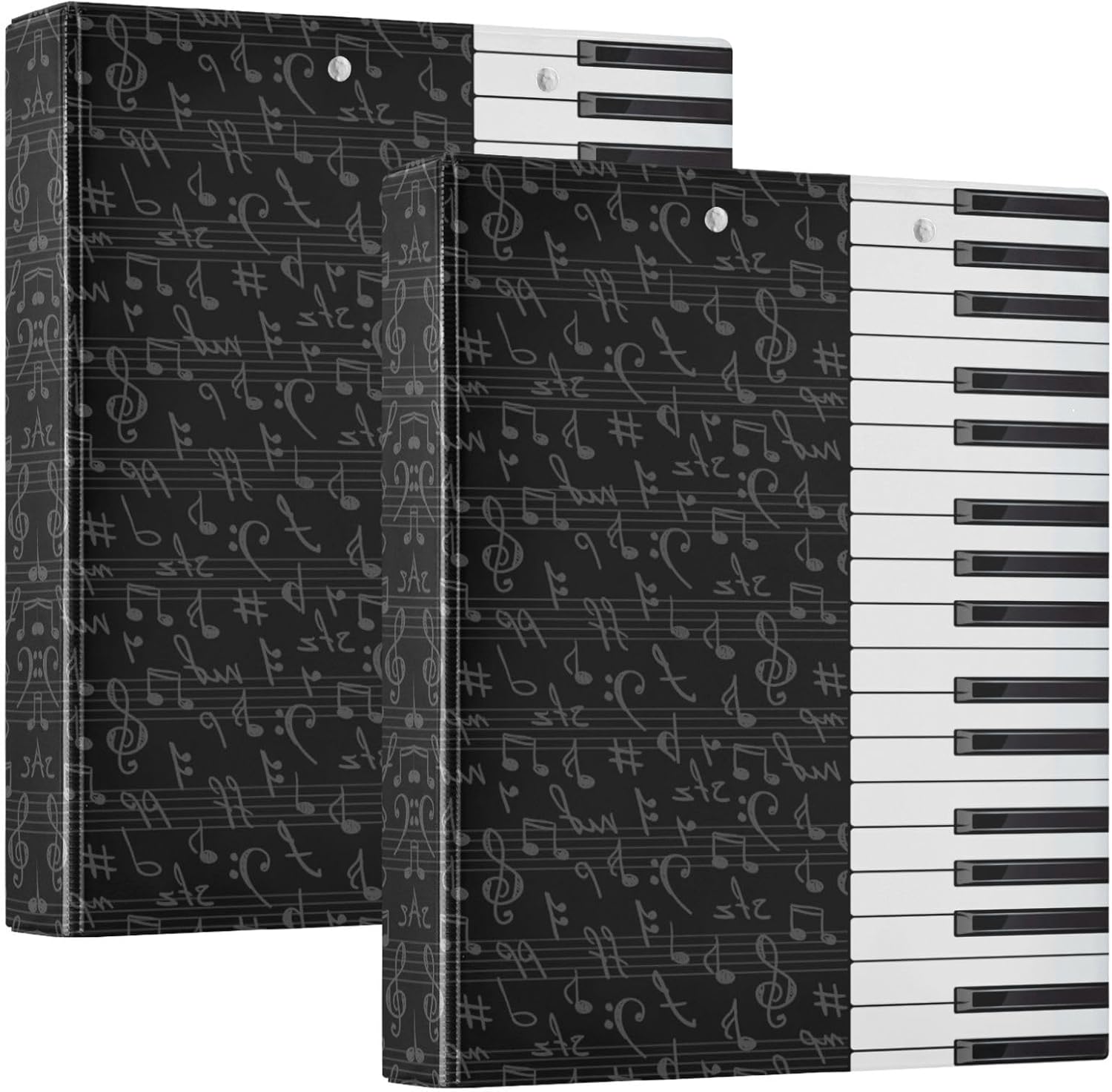 3 Ring Binder, Black and White Music Notes 1.5 inch Round Ring Binder with 3 Inside Clear Pockets, Binders Organizer with Clipboard for Office Home School, Holds 200 Sheets, 1 Pack