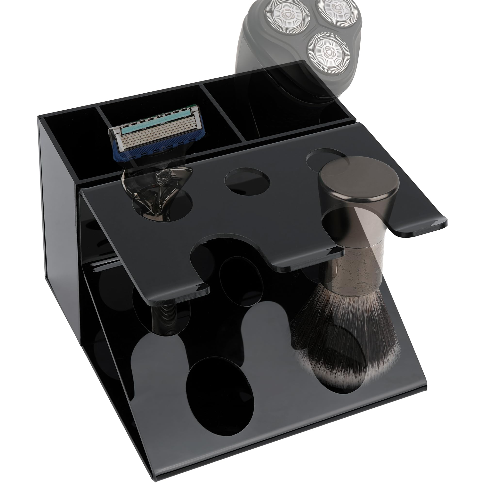 Linkidea Electric Shaver & Razor Stand, Shaving Can Storage Organizer, Razor Holder Compatible with GilletteLabs Exfoliating Bar, Heated Razor Bugatti, ProGlide Shield Power (Black)