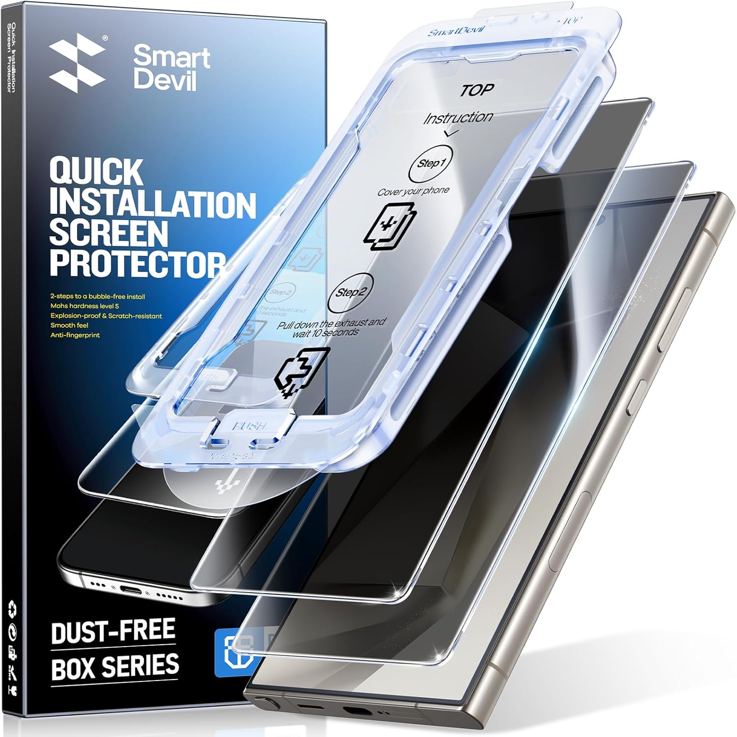 SMARTDEVIL 2 Pack for Samsung Galaxy S24 Ultra Privacy Screen Protector,Anti-Spy Tempered Glass,Full Coverage,Finger Print Reader Compatible, Clear 9H Tempered Glass Film