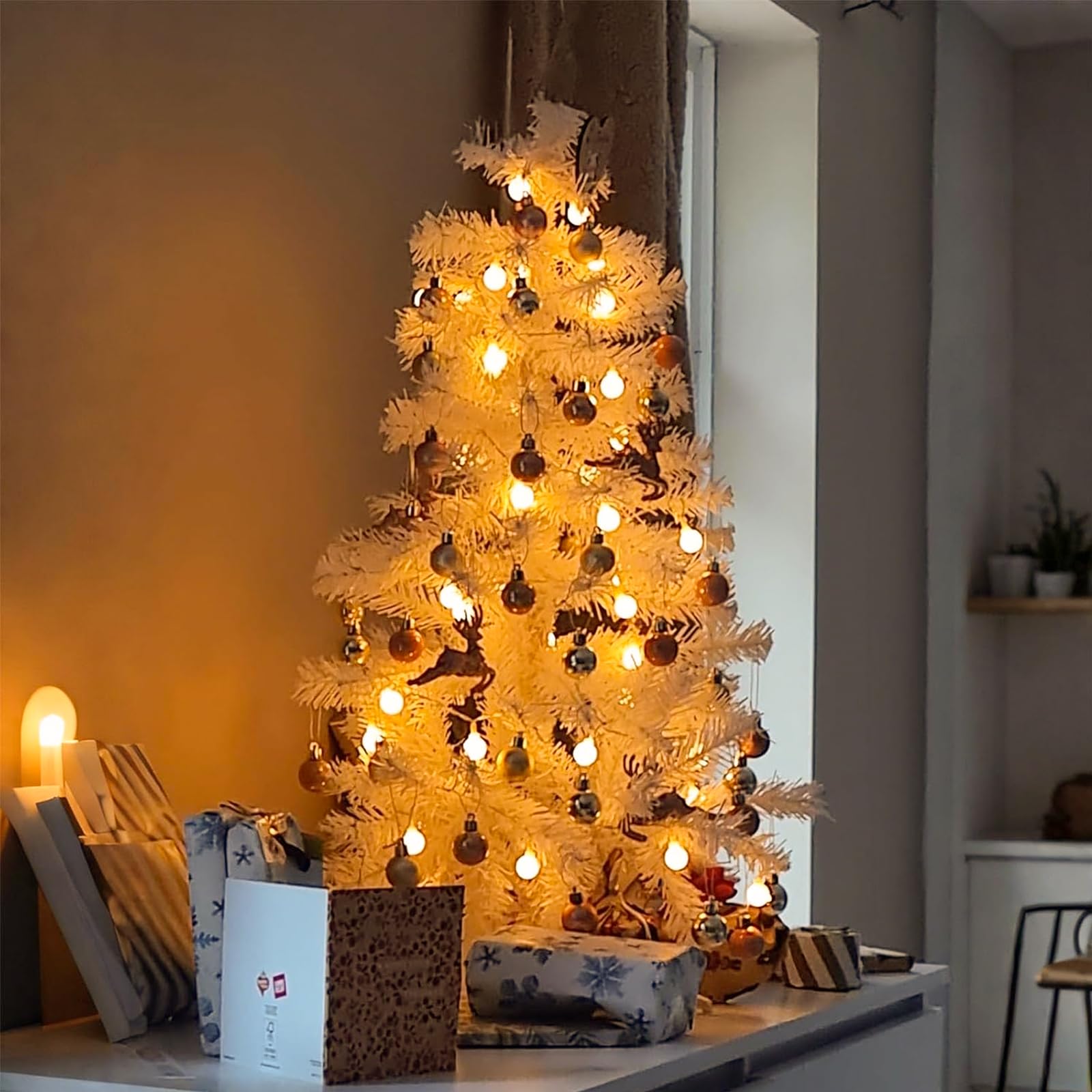 ENLACE Lichterkette Kugeln, 4M 40 LED Warmweiß Kugel Lichterkette Batteriebetriebene, Weihnachtsbeleuchtung, Kugel Lichterketten für Weihnachten, Hochzeit, Party, Balkon, Innen Deko Beleuchtung