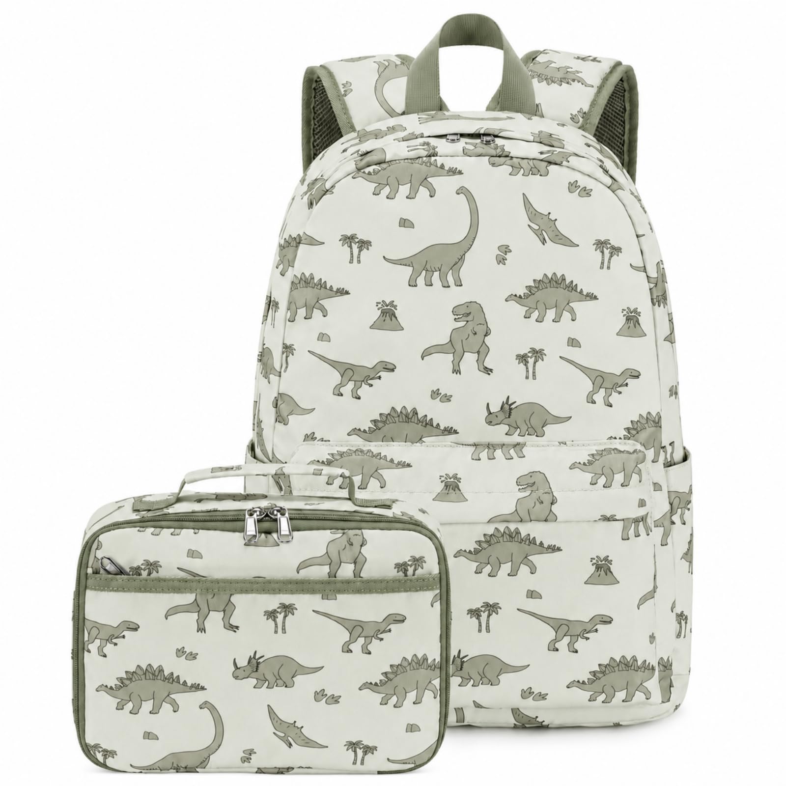 CAMTOP Backpack for Kids, Boys Girls Preschool Backpacks with Lunch Box Toddler Kindergarten School Bookbag Set (Beige Dinosaur)