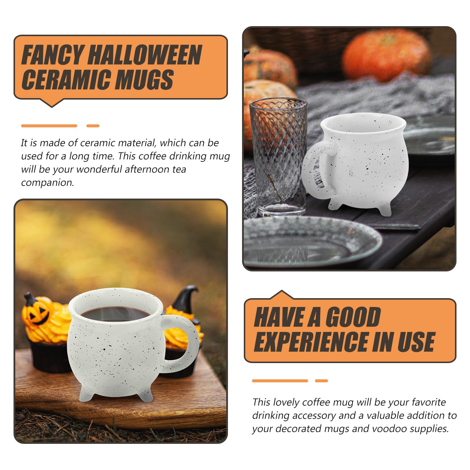 POPETPOP Kreativer Keramik Kaffeebecher 450ml Weiß mit Rutschfestem Griff Halloween Wasser und Latte Tasse Langlebige Teetasse als Geschenk für Familie Freunde