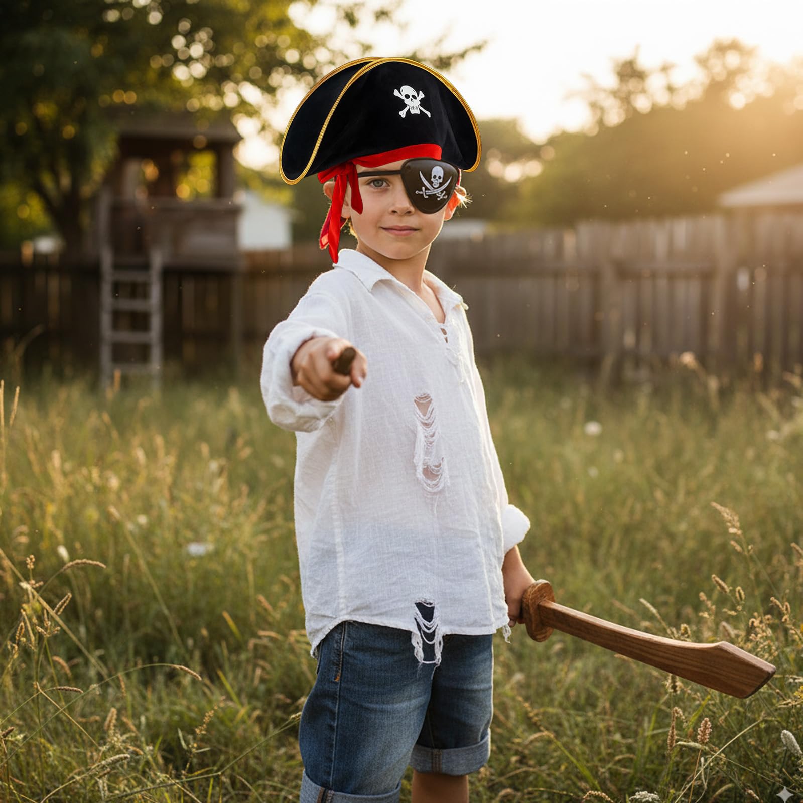 3 Pcs Pirate Accessories Set, Halloween Pirate Costume with Pirate Hat, Eye Patch and Earrings, Hat Adult and Kids for - Image 4