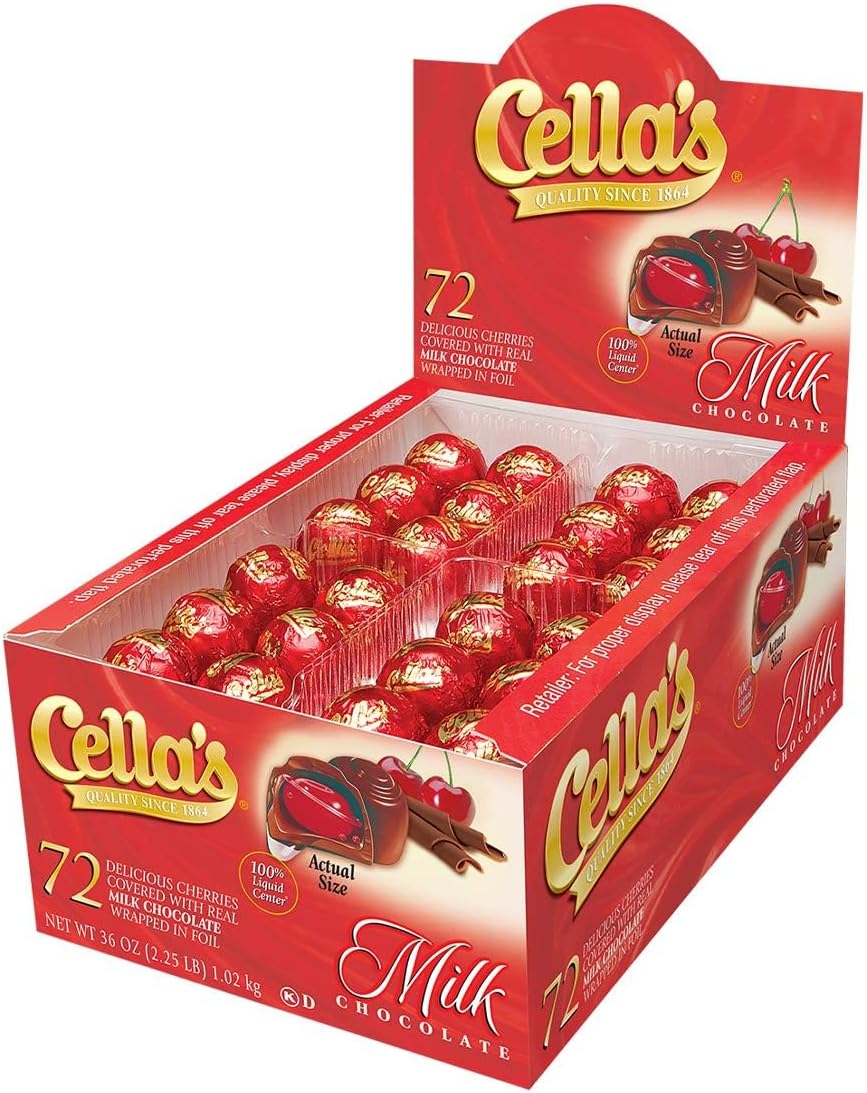 Milk Chocolate Covered Cherries - Premium Individually Wrapped Cherry Cordial Candies in a 72-Count Display Box (Full Size, Milk Chocolate)