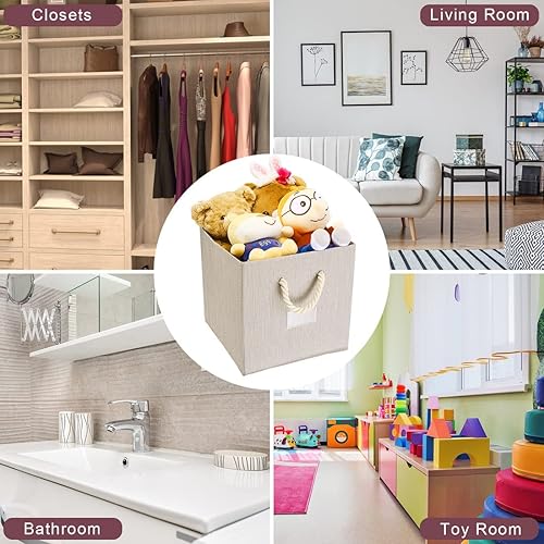 Miniatura 7 de Juego de cajas de almacenamiento de tela de 13 x 13 x 13 pulgadas con asa para organización del hogar y la oficina