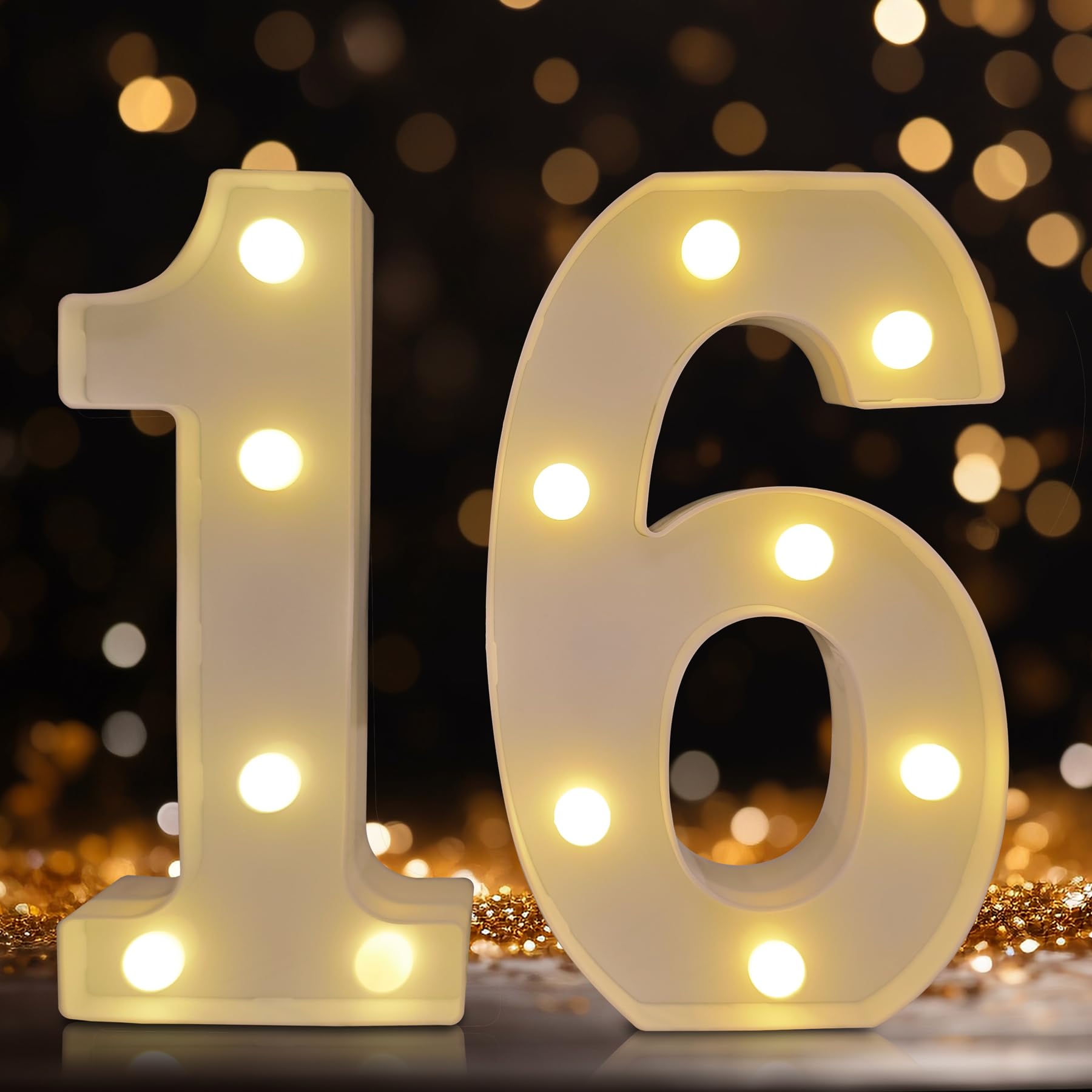 DyingSwan Led Numbers, 16th Birthday Decorations, Battery Powered Light Numbers Signs for Sweet 16 Decor Party (Warm White) — image 1