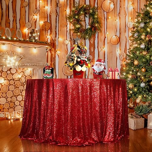 Miniatura 6 de SquarePie Mantel de lentejuelas rojo de 72 pulgadas redondo brillante para decoración de bodas, fiestas de cumpleaños