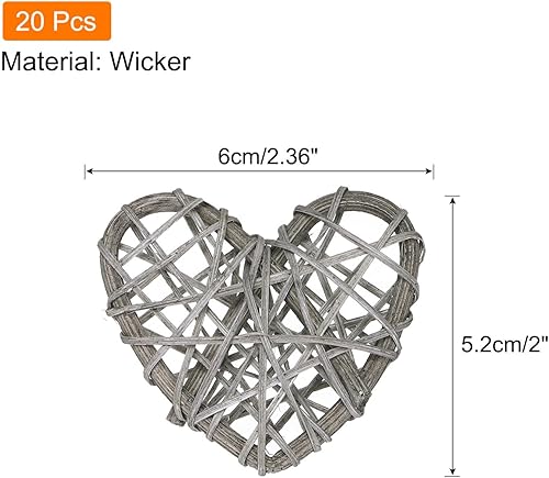 Miniatura 2 de MECCANIXITY 20 piezas de jarrón de ratán en forma de corazón, para decoración del día de San Valentín, boda, decoración del hogar, gris claro, 2.36