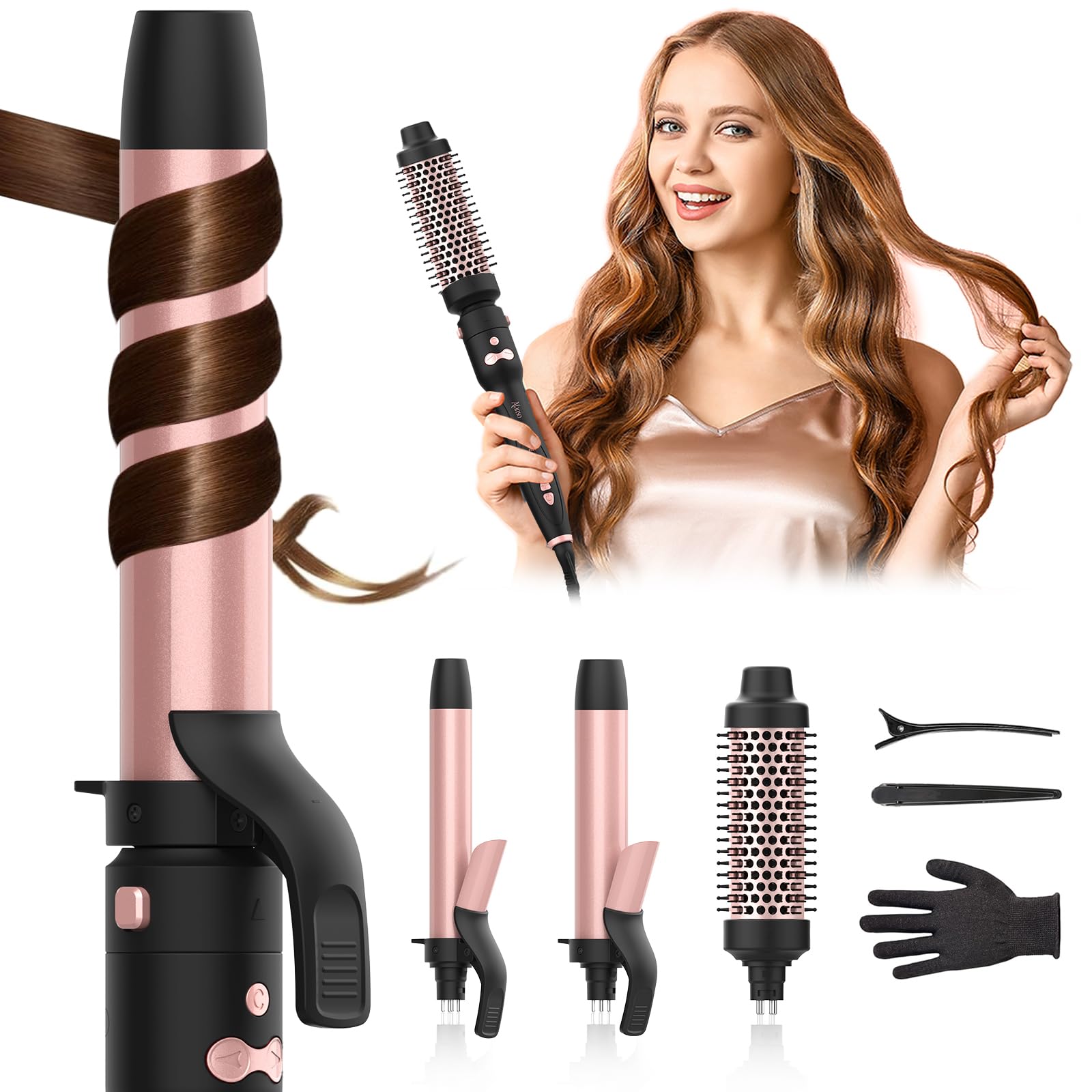 Automatic Rotating Curling Iron 3 in 1 Thermal Brush Set 1-1 1 2 Inch Auto Hair Curler with