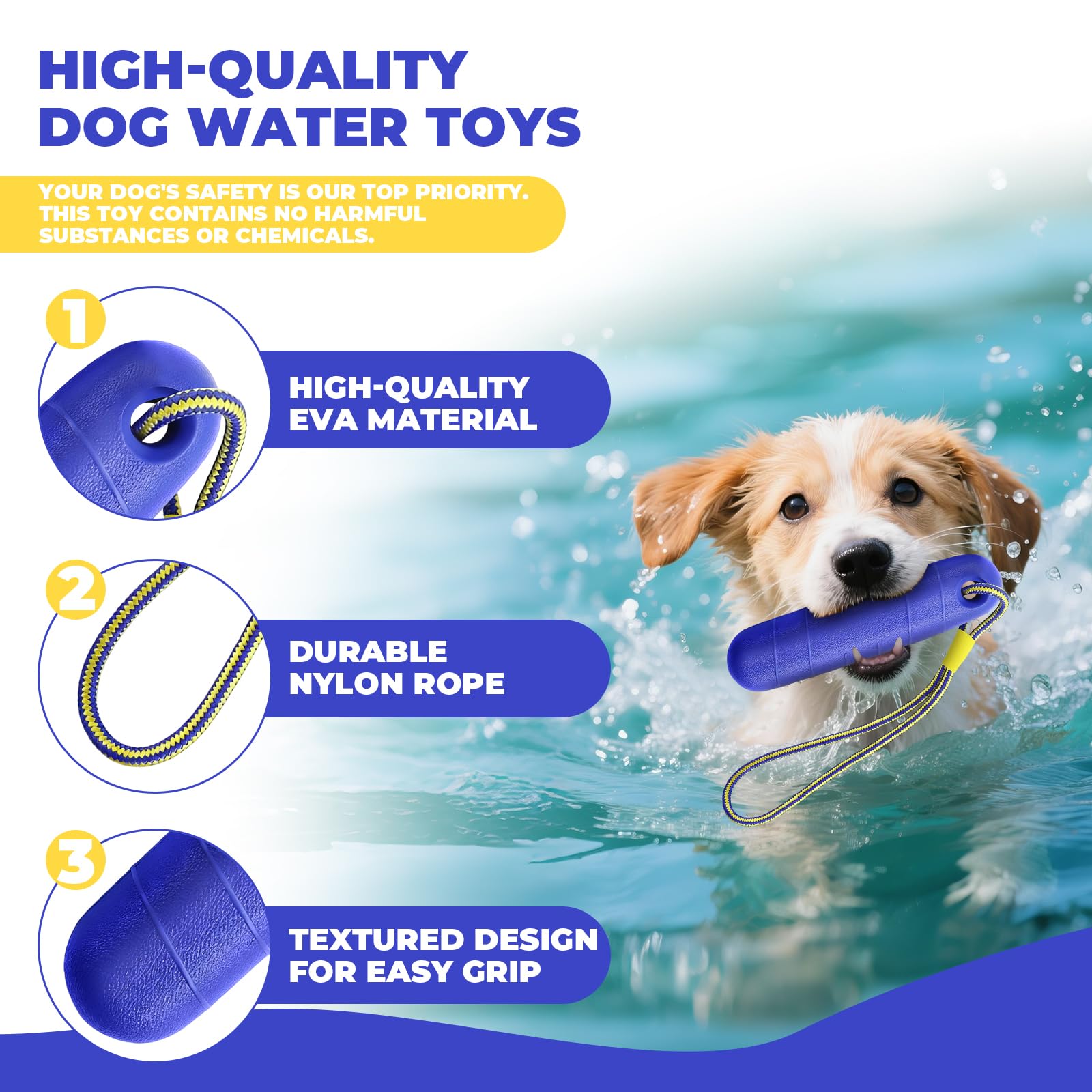 Jouet Interactif Chien, Jouet de Rappel avec Corde en Nylon, Ballon Flottant Increvable pour Piscine et Extérieur, Jouet Interactif pour l'Entraînement des Chiens de Taille Moyenne et Grande