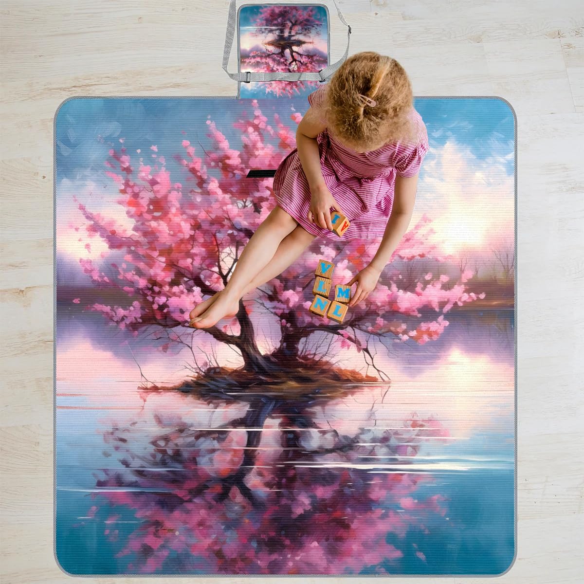 Manta cuadrada de picnic con diseño de árbol de flores de acuarela, impermeable, plegable, para interiores y exteriores, para camping, playa, parque, reuniones familiares