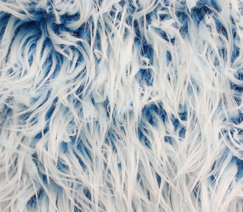 Faux Fur Fabric Long Pile Ultra Mongolian 2 Tone Azure Blue / 64" Wide/Sold by The Yard