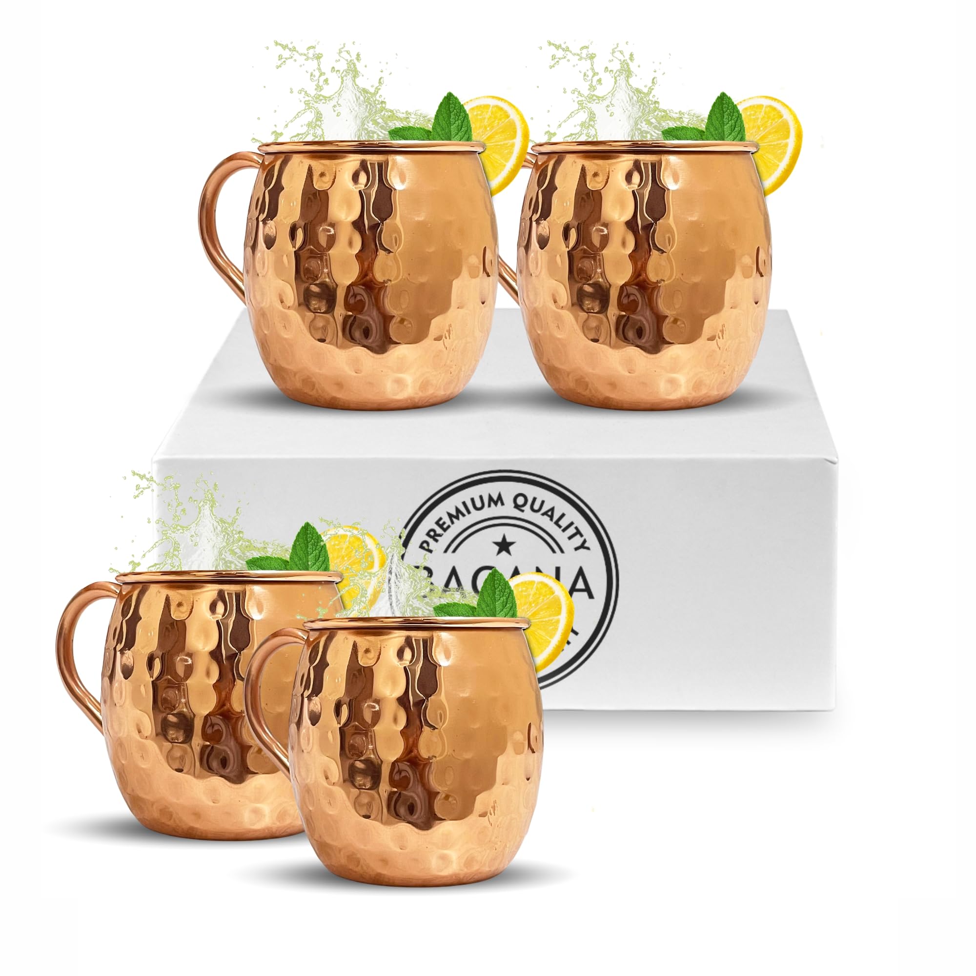 Moscow Mule Mugs Set of 4, 16 oz - Food Safe - Hammered Stainless Steel Cups with Premium Copper Plated Easy-to-Hold Handles for Cold Drinks, Beer, Wine, Bars, Parties, Cocktails, Parties & Gift Set