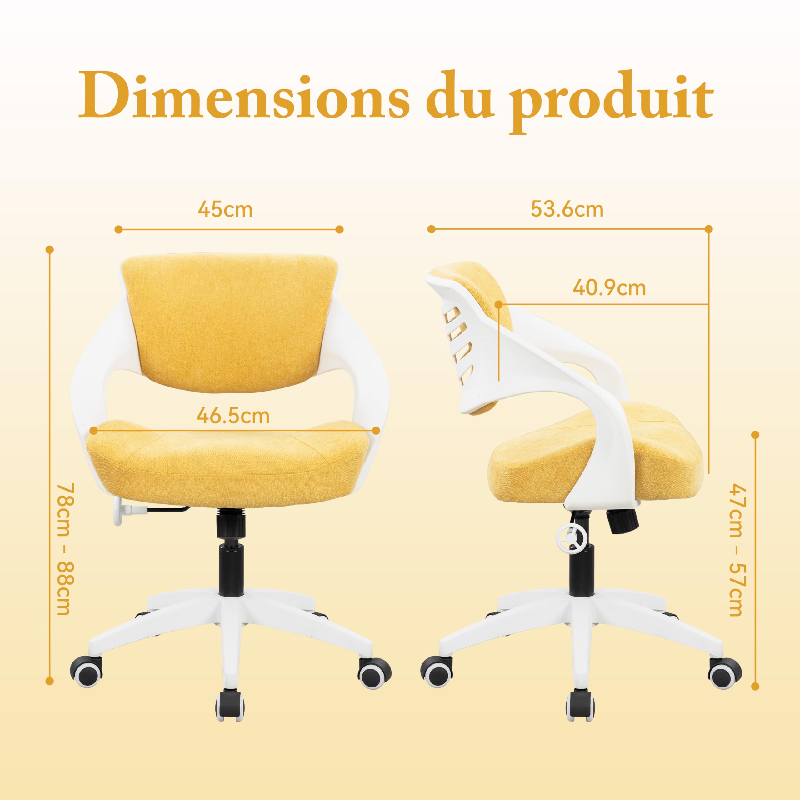 BOLISS Silla de oficina ergonómica con respaldo de espuma moldeada acolchada en altura ajustable, asiento profesional (amarillo)