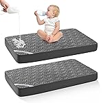 Waterproof Crib Mattress Protector 2 Pack, Soft and Breathable Crib Mattress Pad Cover, Noiseless Machine Washable Toddler Mattress Protector for Standard Baby Toddler Bed (52\'\'x28\'\',Gray)