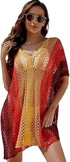 Blusa de Color de Contraste de Punto de Tiro Real Blusa de Jersey de protección Solar de Traje de baño de Bikini de Playa de Color Degradado - Rojo y Amarillo - M