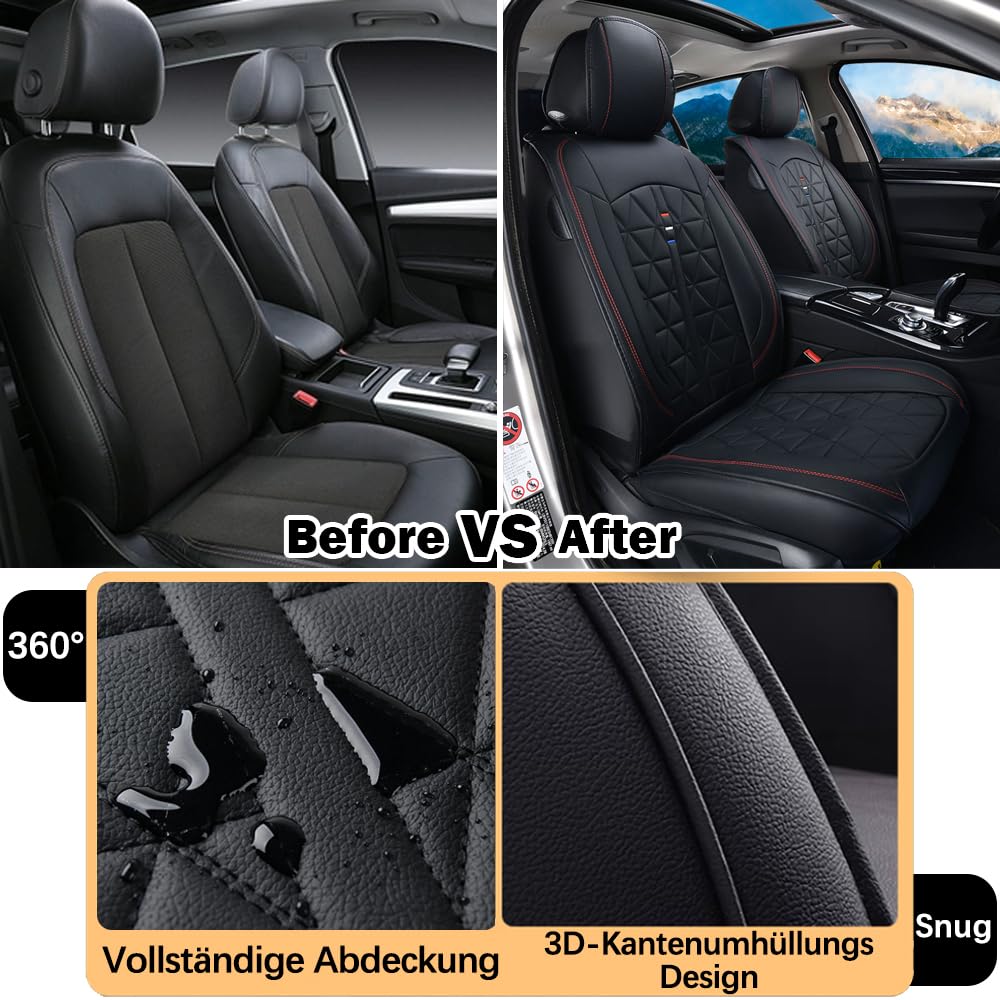 Coprisedili anteriori per Ford Edge Fiesta Van Focus C-max Grand C-max Ka Ka+ Plus Kuga Mondeo Mustang Puma S-max, in pelle PU, antiscivolo e resistente all'usura