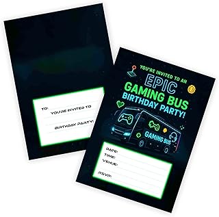 Huxters 14 pcs Video Gaming Bus Birthday Kids’ Party Invitations for Boys Games Theme Party-Bus Invites Childrens Supplies…