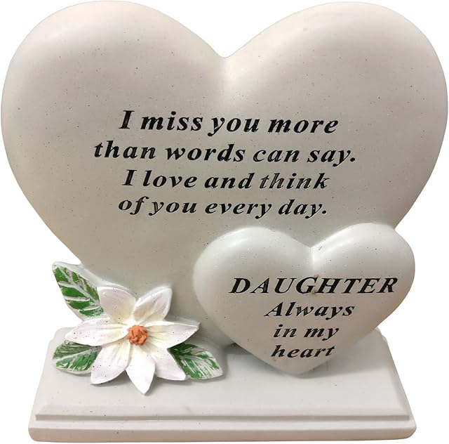 David Fischhoff Daughter Double Heart Plaque, Poly Resin, Cream, 17.5 x 5.5 x 19 cm
