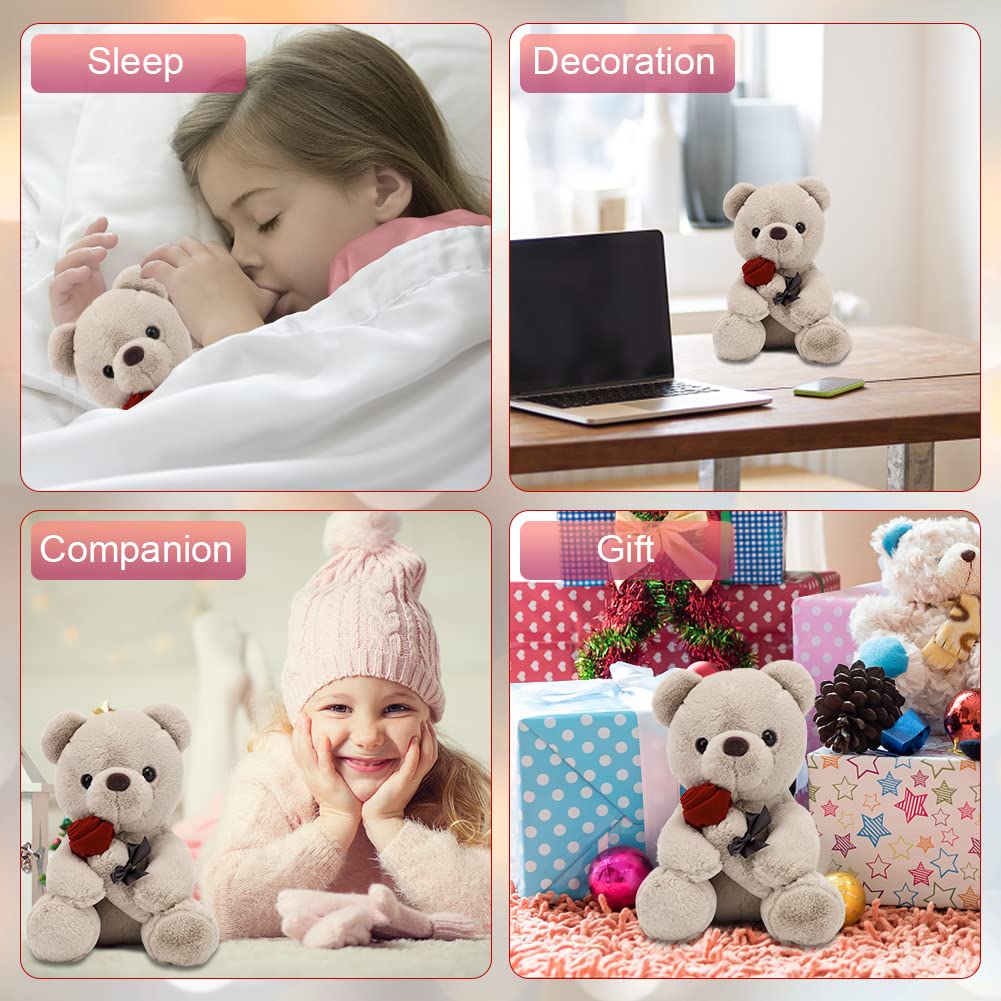 Fouvin Orsacchiotto con Rosa in Peluche 23 cm - Morbido Peluche per Bambini e Ragazze, San Valentino, Compleanni, Mamma e Decorazione Casa