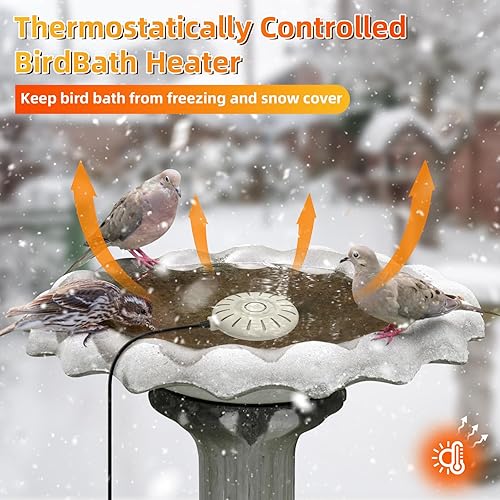 Miniatura 2 de Calentador de baño para pájaros, calentadores de baño de pájaros para exteriores para invierno, 60 W, control termostático, descongelador, apagado