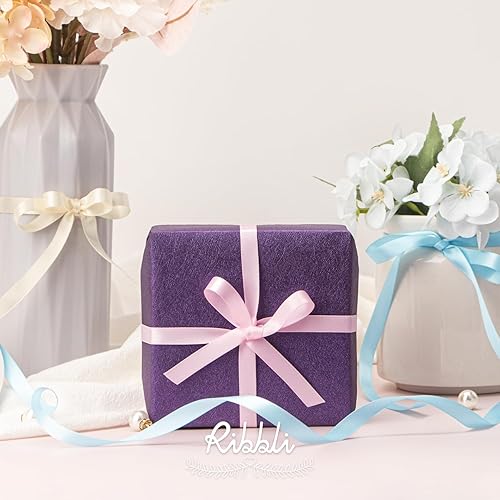 Miniatura 79 de Ribbli - Cinta de satén roja de doble cara, 1 pulgada x 25 yardas, uso para ramo de lazos, envoltura de regalo de Navidad, arreglo floral Rojo